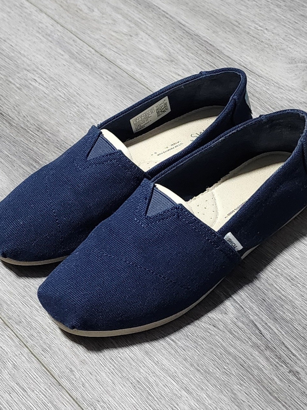 TOMS Alpargata Navy Blue Canvas Slip On Flats Shoes Womens Size 5